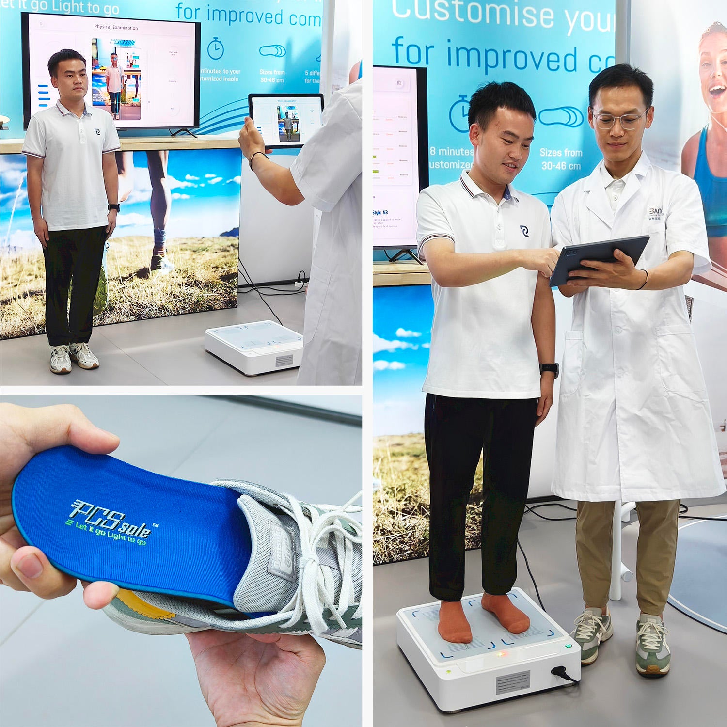 Demonstration of the foot scanning process using C1 to create custom orthotic insoles with a specialist.