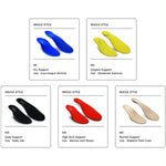 Heat moldable insoles M1 to M5 for different support levels and uses.